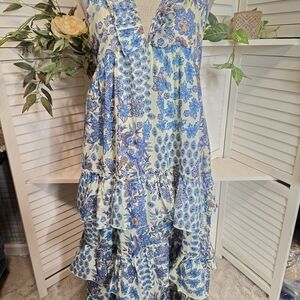 Guadalupe Elegant Blue Floral Maxi Dress Small 1380